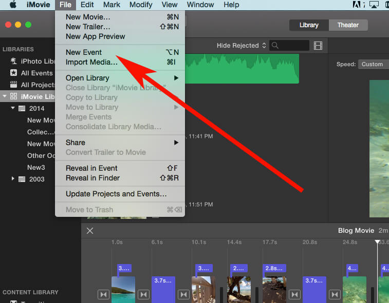 import photos to imovie new event